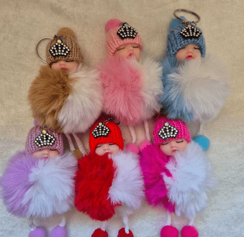 Sevimli ponpon bebek kırmızı anahtarlık çanta aksesuarı