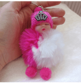 Sevimli ponpon bebek koyu pembe anahtarlık çanta aksesuarı