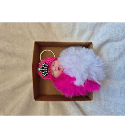 Sevimli ponpon bebek koyu pembe anahtarlık çanta aksesuarı