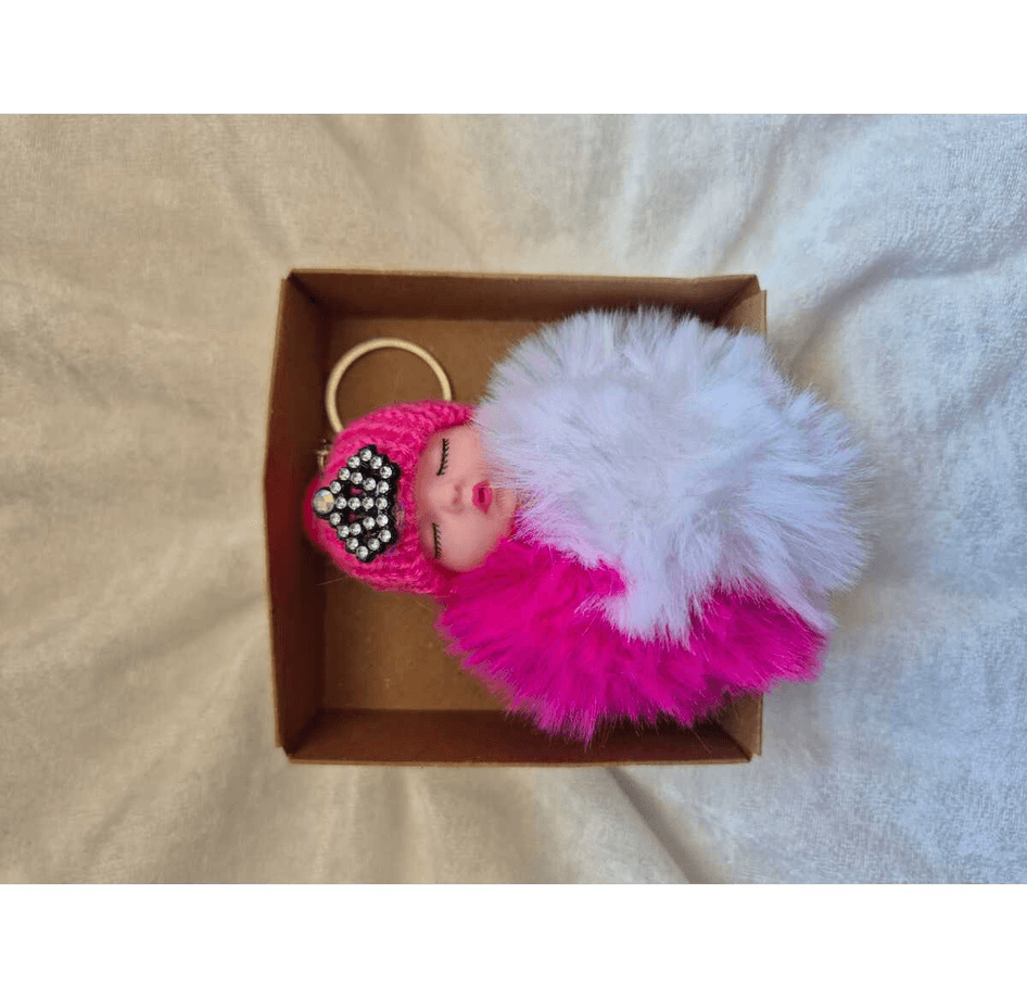 Sevimli ponpon bebek koyu pembe anahtarlık çanta aksesuarı