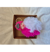 Sevimli ponpon bebek koyu pembe anahtarlık çanta aksesuarı