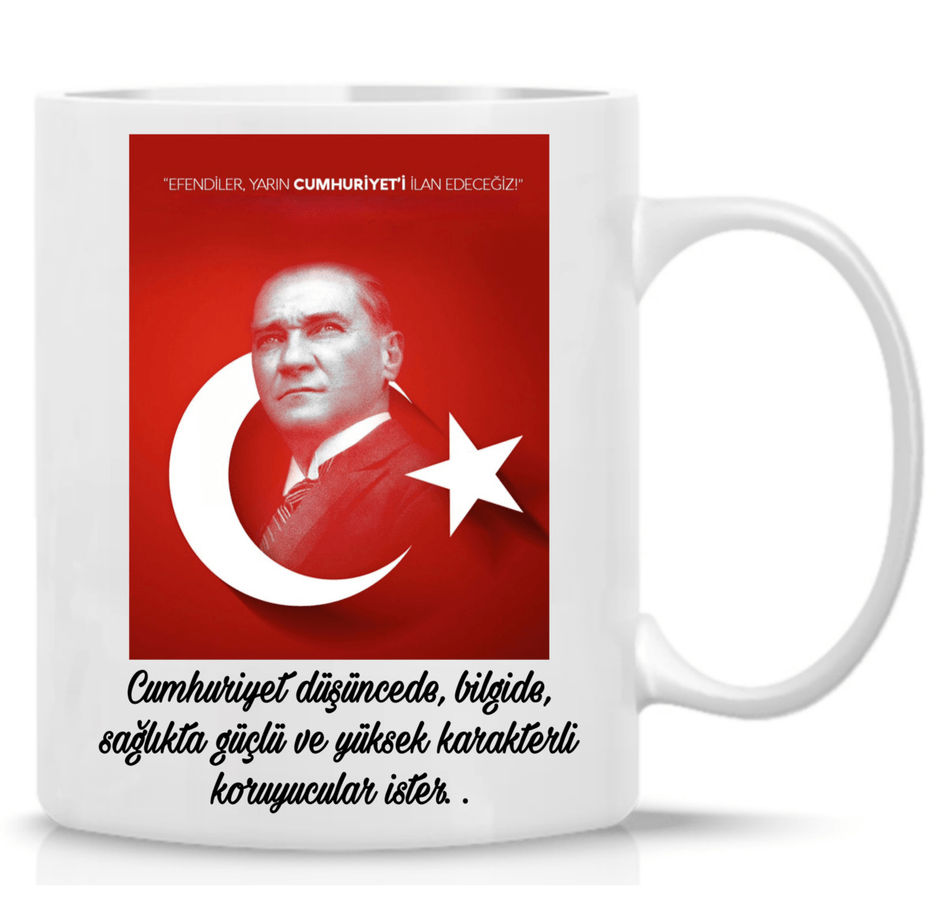 Atatürk Cumhuriyet özel tasarım büyük boy porselen kupa