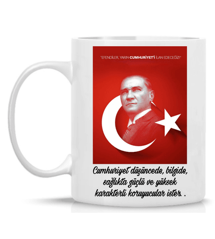 Atatürk Cumhuriyet özel tasarım büyük boy porselen kupa