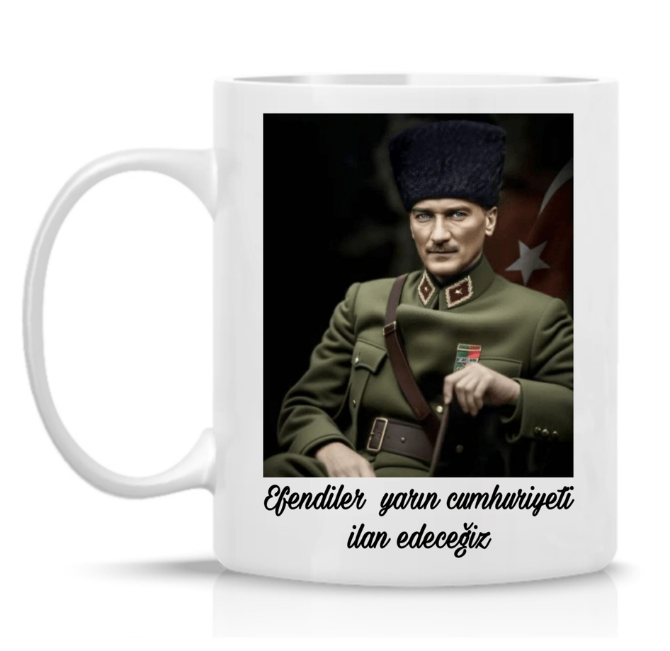 Atatürk Cumhuriyet özel tasarım büyük boy porselen kupa