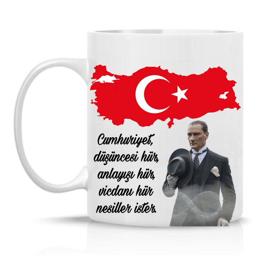 Atatürk Cumhuriyet özel tasarım büyük boy porselen kupa
