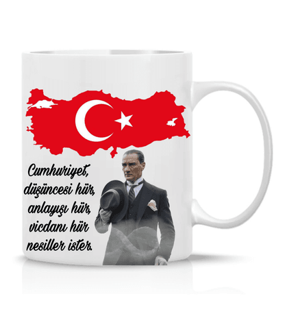 Atatürk Cumhuriyet özel tasarım büyük boy porselen kupa