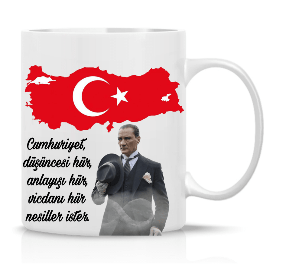 Atatürk Cumhuriyet özel tasarım büyük boy porselen kupa