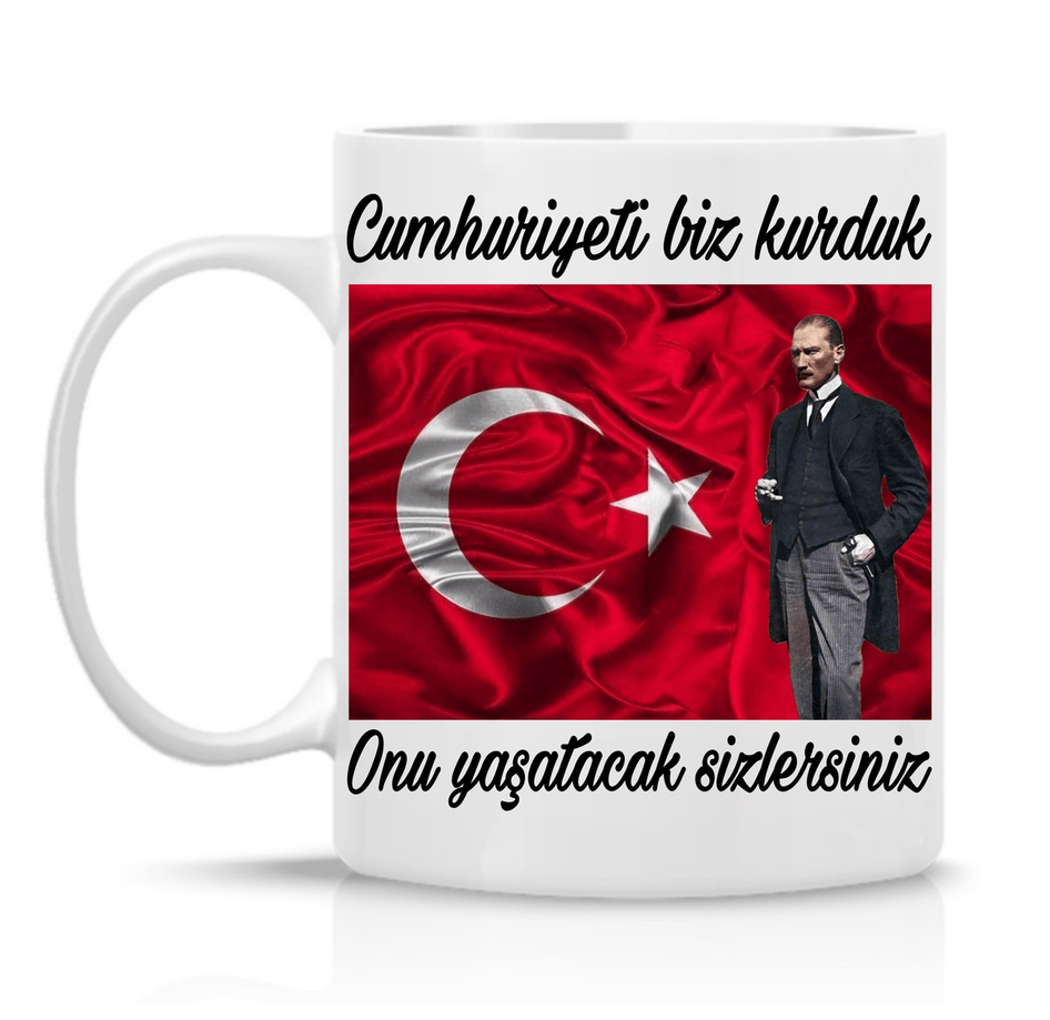 Atatürk Cumhuriyet özel tasarım büyük boy porselen kupa