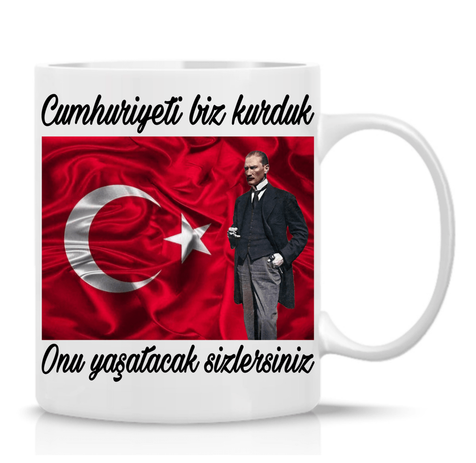Atatürk Cumhuriyet özel tasarım büyük boy porselen kupa