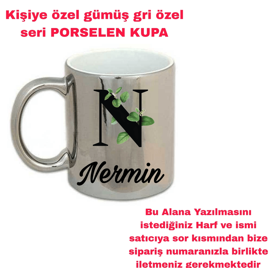 Kişiye özel aynalı gümüş rengi büyük boy kupa