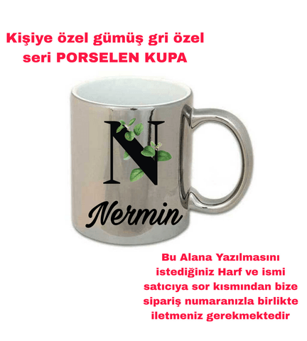 Kişiye özel aynalı gümüş rengi büyük boy kupa