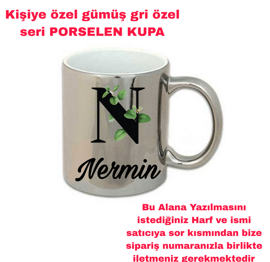 Kişiye özel aynalı gümüş rengi büyük boy kupa