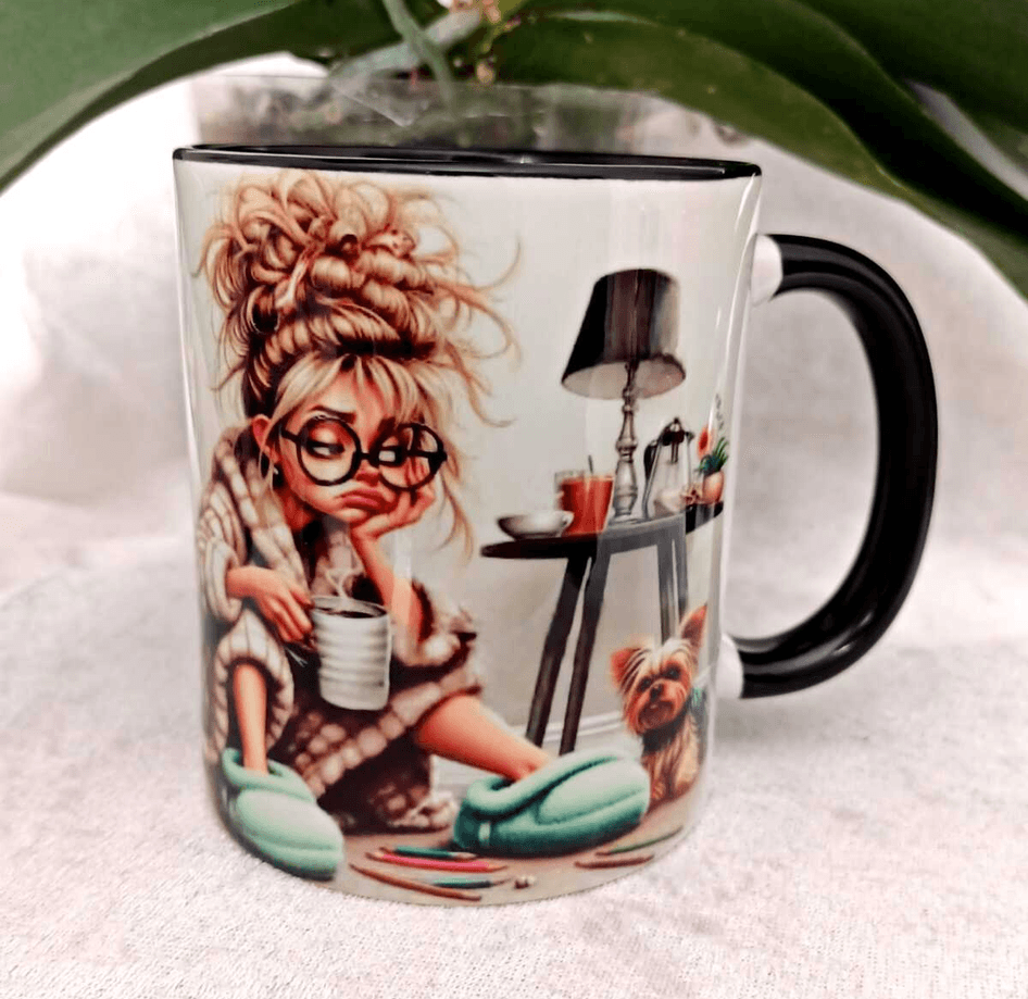 Depresif vintage baskı büyük boy kupa