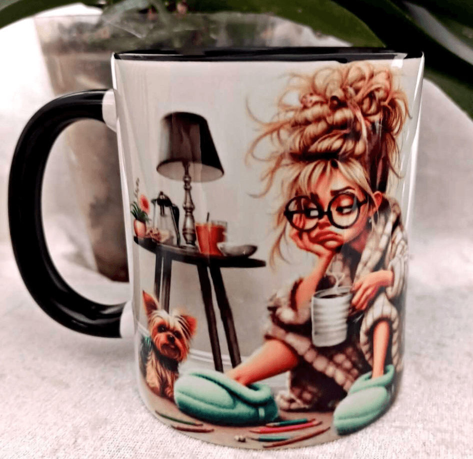 Depresif vintage baskı büyük boy kupa