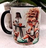 Depresif vintage baskı büyük boy kupa