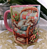 Keyfi kedi vintage baskı büyük boy kupa