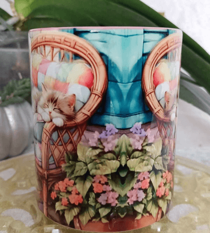 Keyfi kedi vintage baskı büyük boy kupa