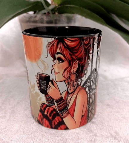 Kahve keyfi vintage baskı büyük boy kupa