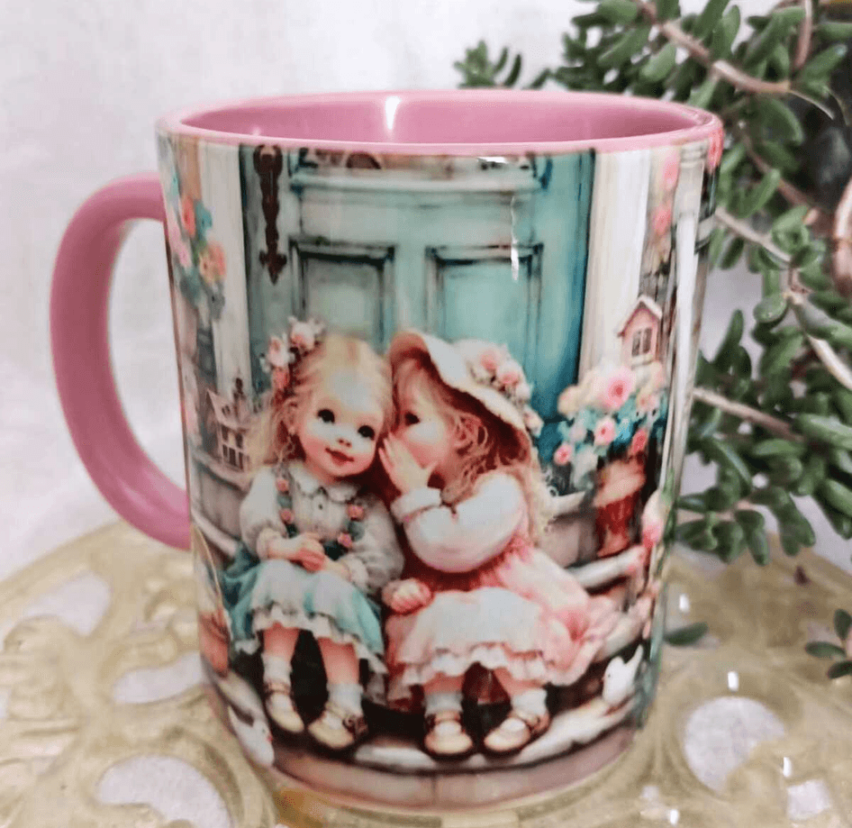 Sevimli dostlar vintage baskı büyük boy kupa