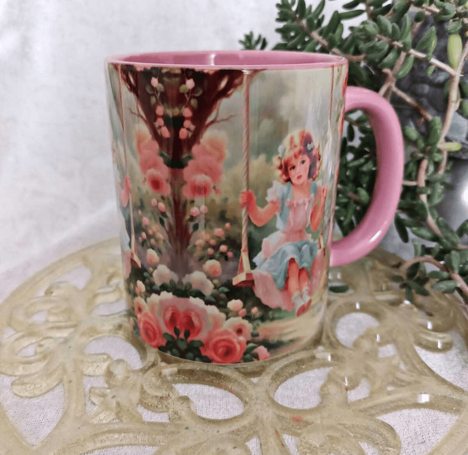 Salıncak keyfi vintage baskı büyük boy kupa