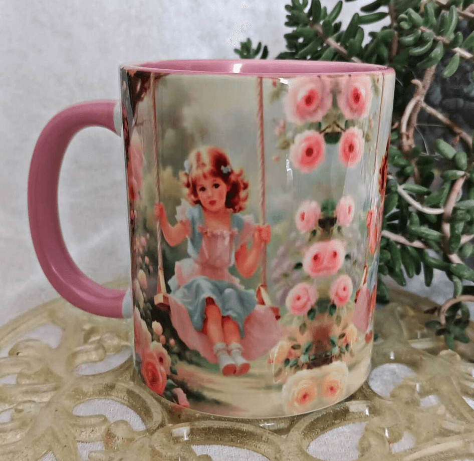 Salıncak keyfi vintage baskı büyük boy kupa