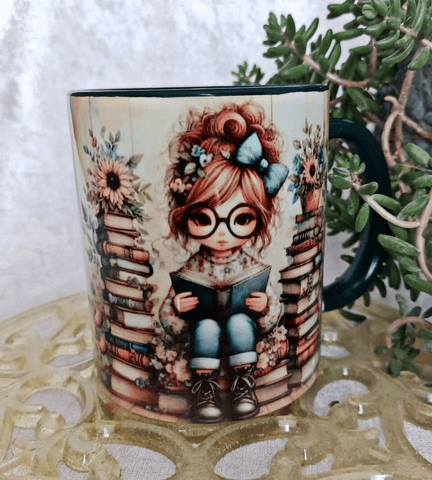 Kitap kurdu vintage baskı büyük boy kupa