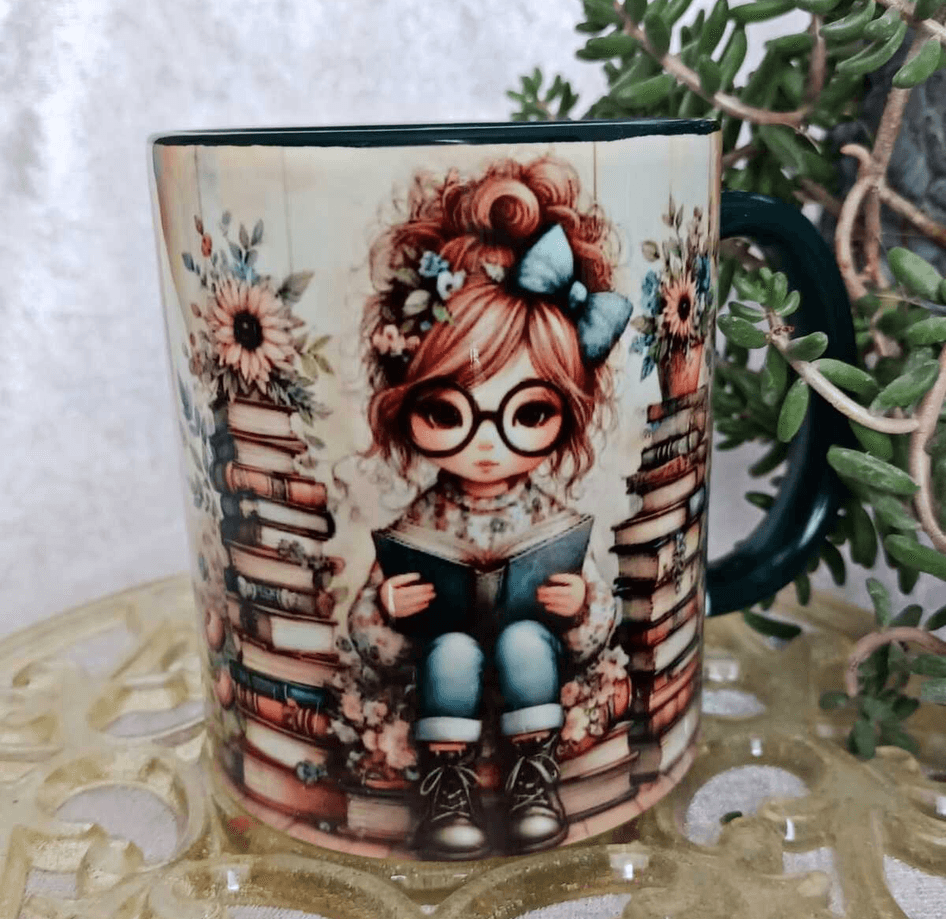 Kitap kurdu vintage baskı büyük boy kupa