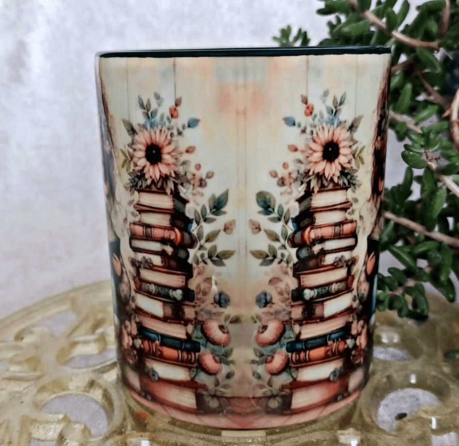 Kitap kurdu vintage baskı büyük boy kupa