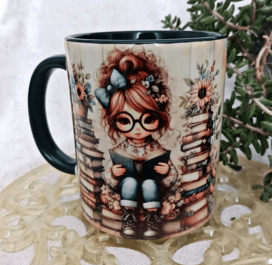 Kitap kurdu vintage baskı büyük boy kupa