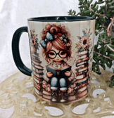 Kitap kurdu vintage baskı büyük boy kupa