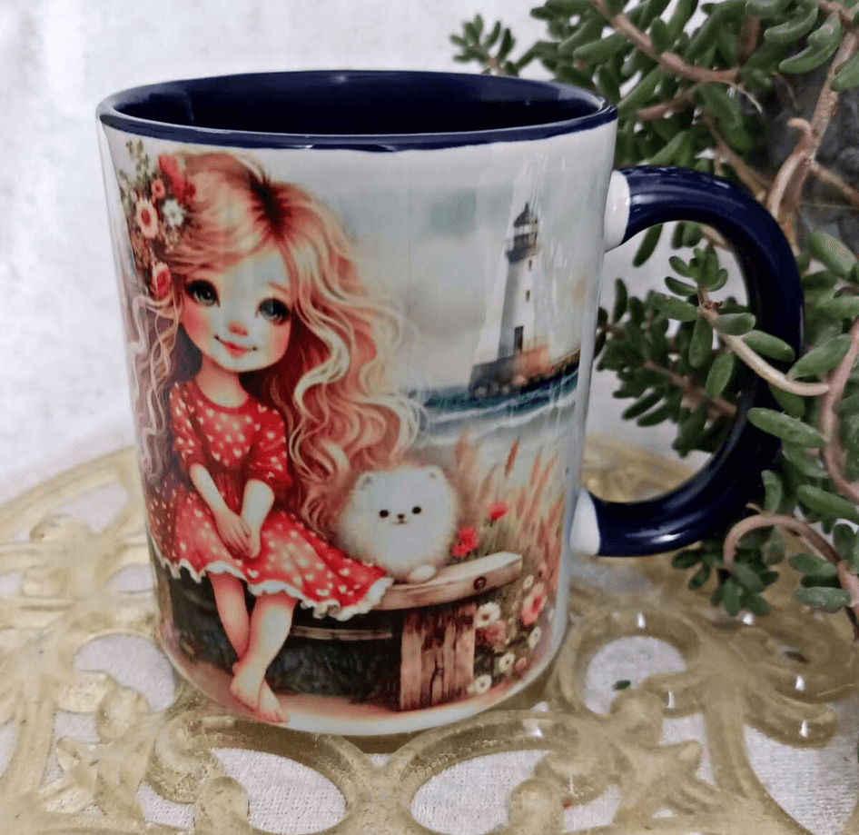 Deniz feneri vintage baskı büyük boy kupa