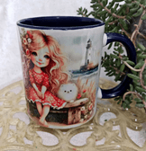 Deniz feneri vintage baskı büyük boy kupa