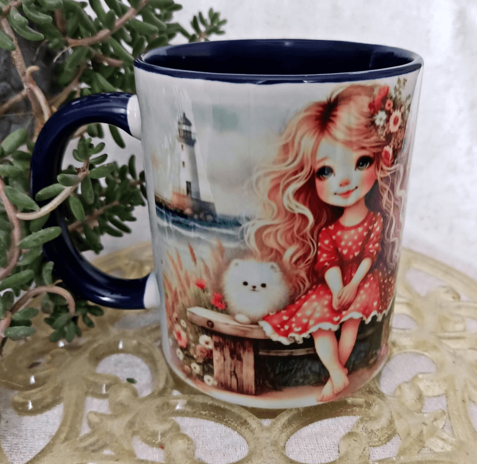 Deniz feneri vintage baskı büyük boy kupa