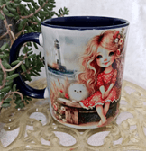 Deniz feneri vintage baskı büyük boy kupa