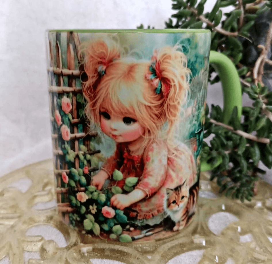 Sevimli bahçıvan vintage baskı büyük boy kupa