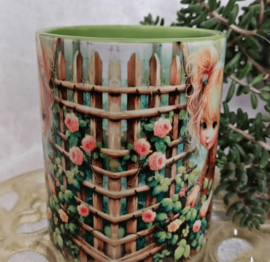 Sevimli bahçıvan vintage baskı büyük boy kupa
