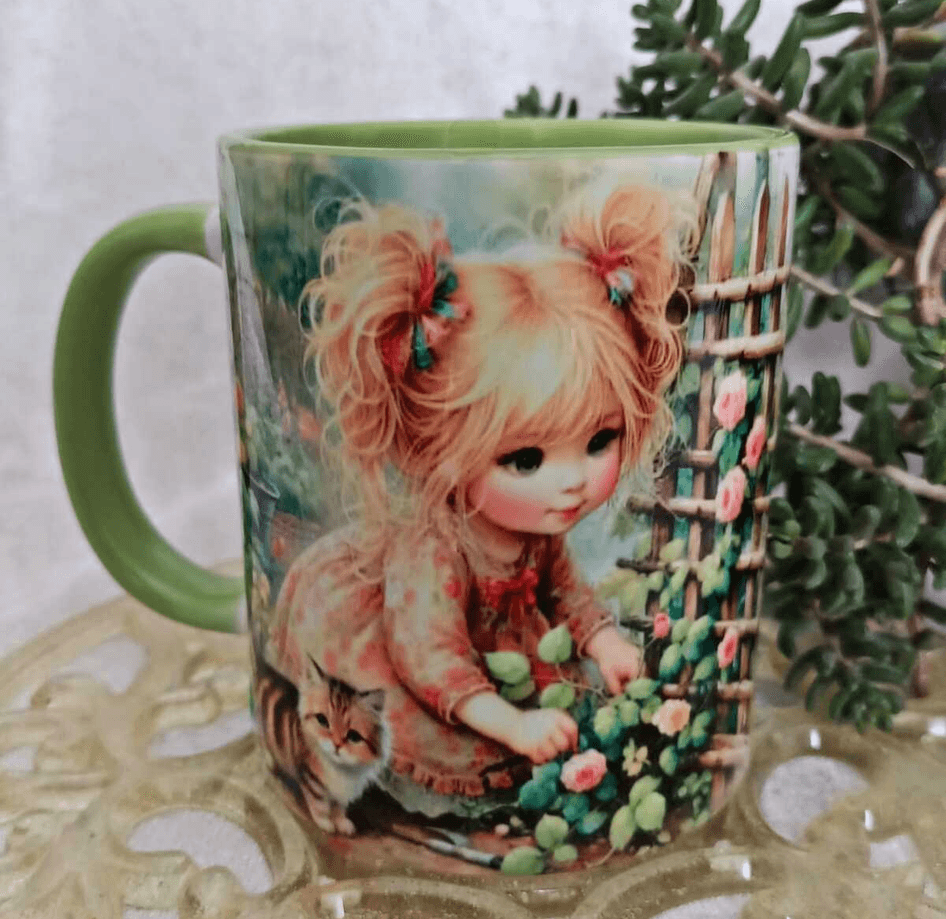 Sevimli bahçıvan vintage baskı büyük boy kupa