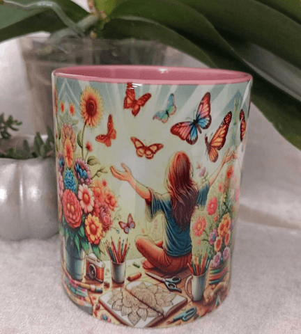 Kelebekler vintage baskı büyük boy kupa