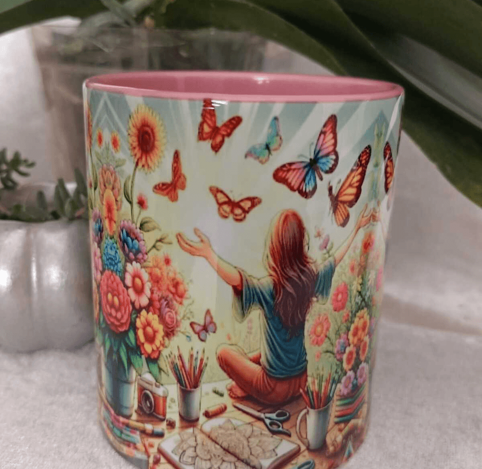 Kelebekler vintage baskı büyük boy kupa