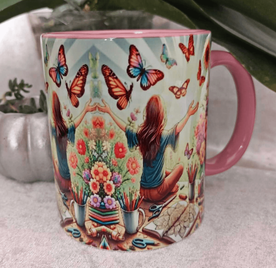 Kelebekler vintage baskı büyük boy kupa