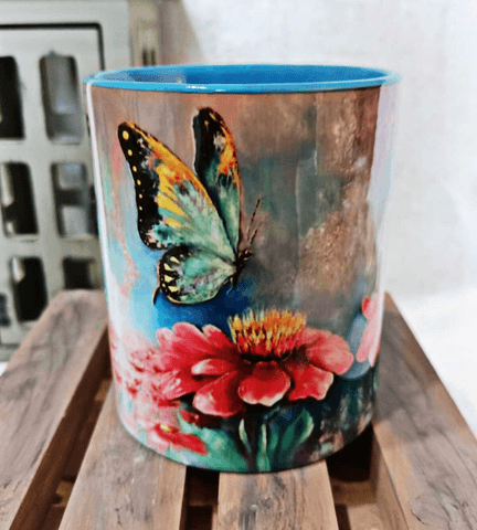 Kelebek vintage baskı büyük boy kupa