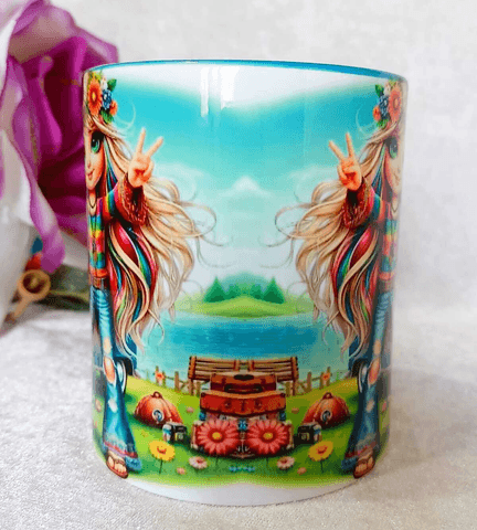 Peace vintage baskı büyük boy kupa