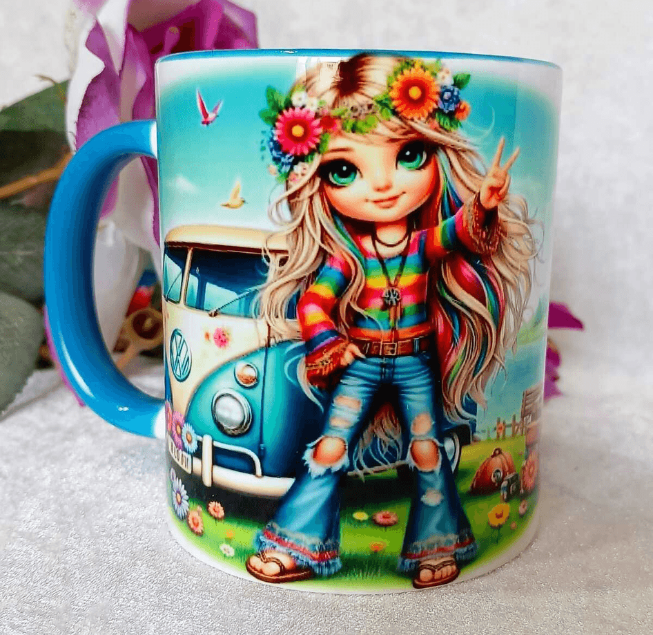 Peace vintage baskı büyük boy kupa