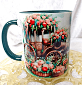 Çiçek arabası vintage baskı büyük boy kupa