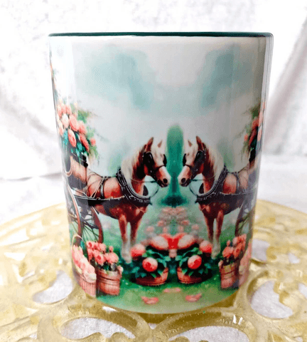 Çiçek arabası vintage baskı büyük boy kupa