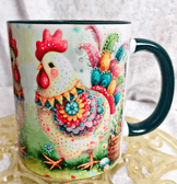 Sevimli tavuk vintage baskı büyük boy kupa