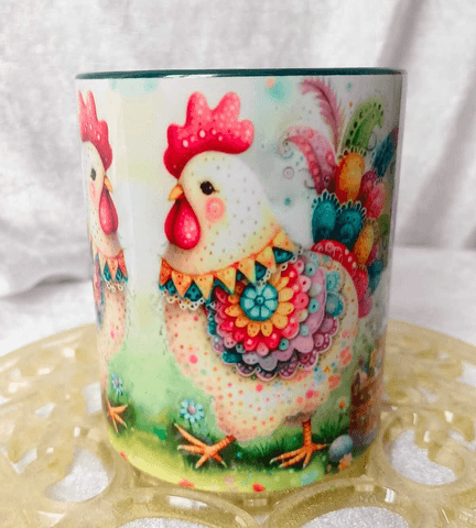 Sevimli tavuk vintage baskı büyük boy kupa