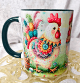 Sevimli tavuk vintage baskı büyük boy kupa