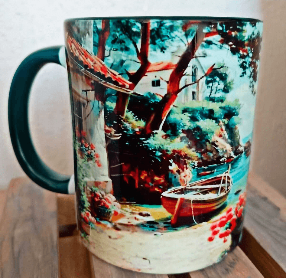 Balıkçı koyu vintage baskı büyük boy kupa