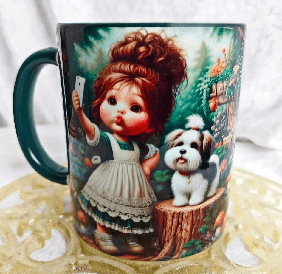 Sevimli selfie vintage baskı büyük boy kupa